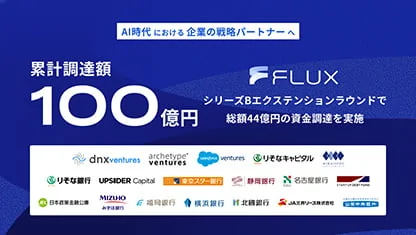 Becoming a strategic partner for companies in the AI era—Raised a cumulative 10 billion yen, with logos of Series B extension round investors.
